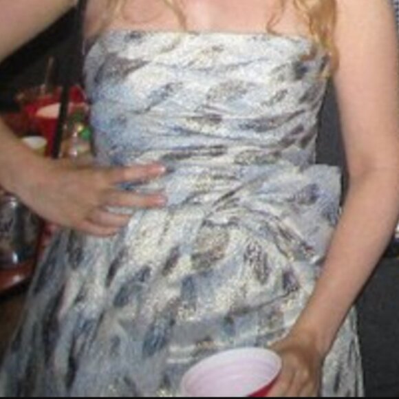 BCBG Blue and Metallic Jacquard Mini Dress With Bow Detail - Picture 5 of 10